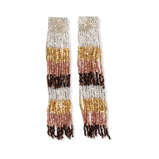 Ila Uniform Stripes Mixed Luxe Beaded Fringe Earring Mixed Metallic