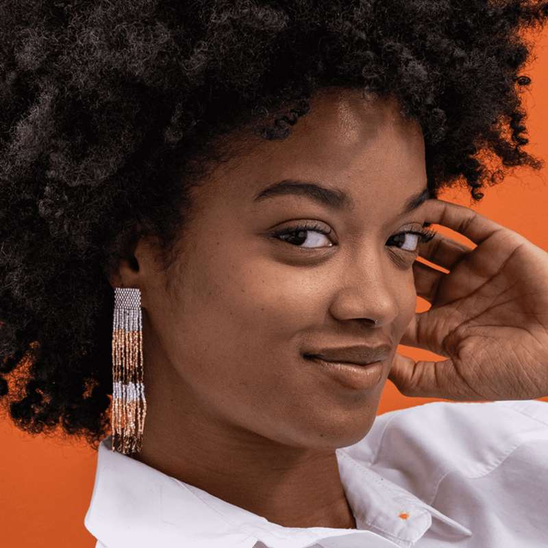 Ila Uniform Stripes Mixed Luxe Beaded Fringe Earring Mixed Metallic