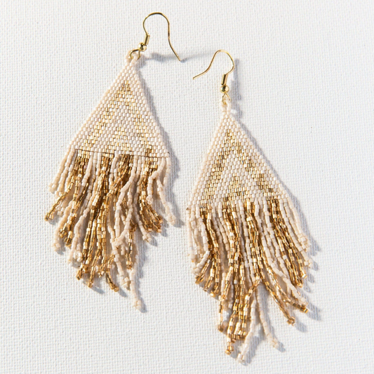 Gold Ivory Stripe Luxe Earring with Fringe
