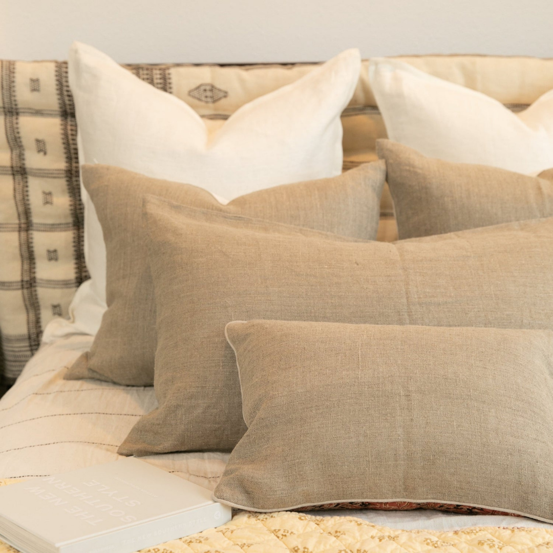Natural Linen Pillow, Reversible Back White Linen, 20x24