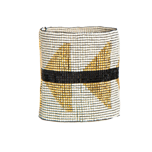 Ivory with Gold Triangles Stretch Beaded Bracelet 2.25"