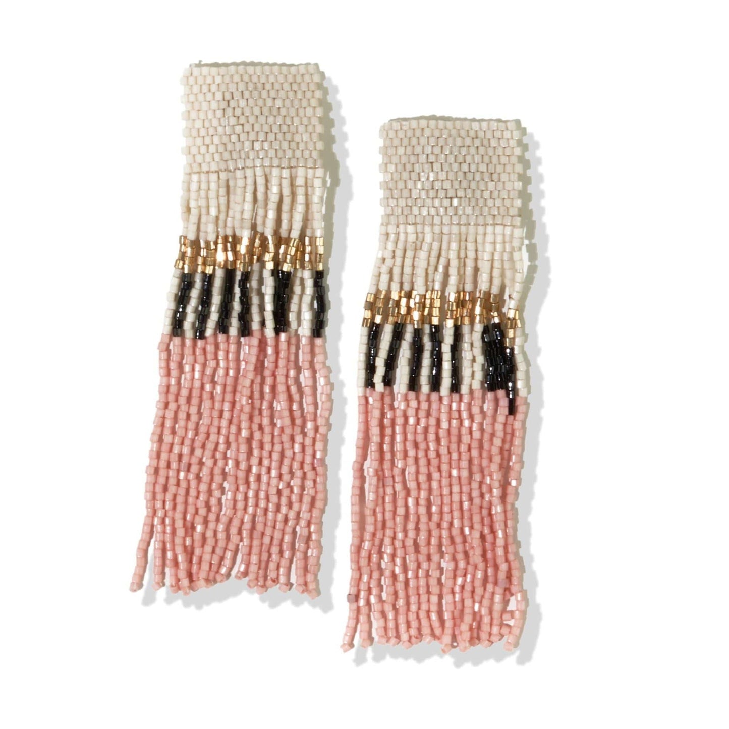 Ivory Blush Stripe Long Luxe Fringe Earring